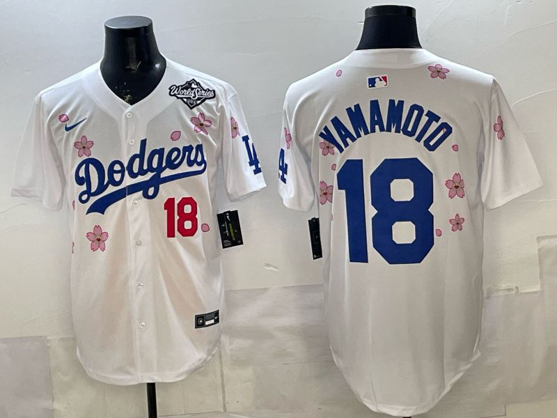 Men Los Angeles Dodgers #18 Yamamoto White Sakura Edition 2026 Nike MLB Jersey 007->los angeles dodgers->MLB Jersey